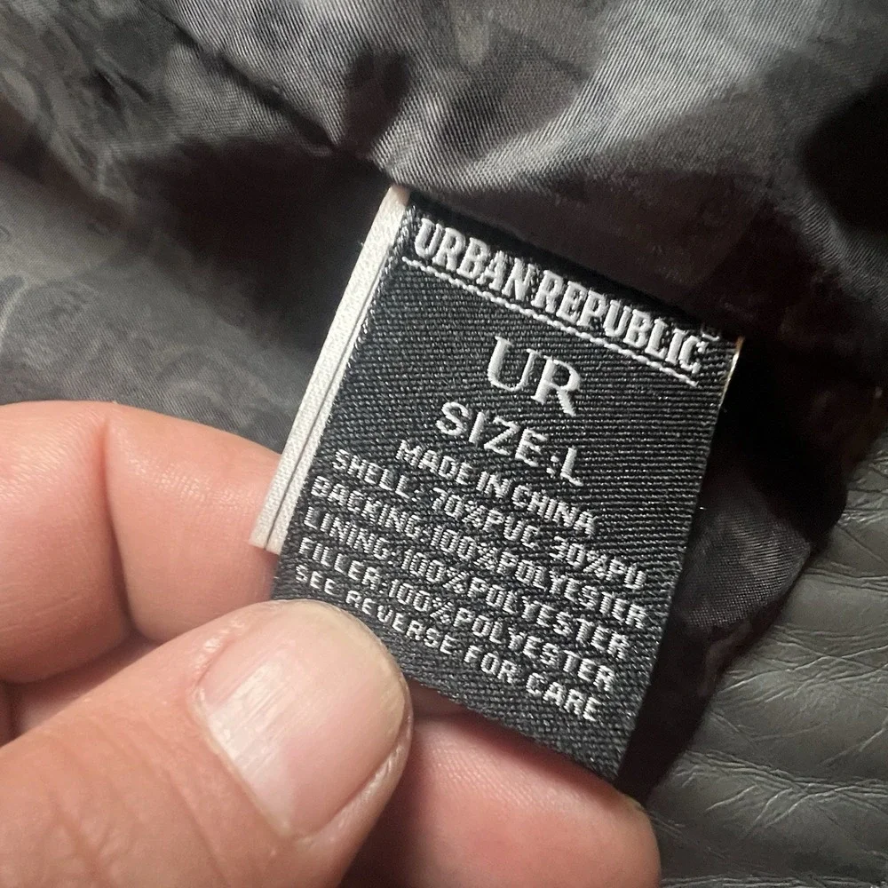 Urban Republic Men's Faux Leather Moto‎ Jacket Gray Quilted Size L